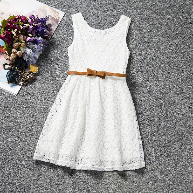 

Girls Dress New Summer Style Lace Vest Baby Girls Dresses With Belt Chlidren Clothes Girls Clothing Kids Party Dress 3-7Y