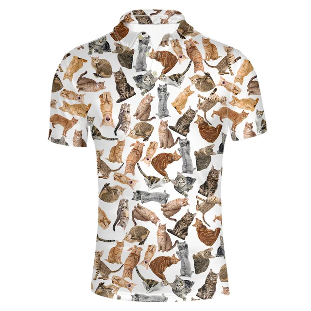 FORUDESIGNS Funny Cats Splice Printing Men's Polo Clothes Casual Top ...
