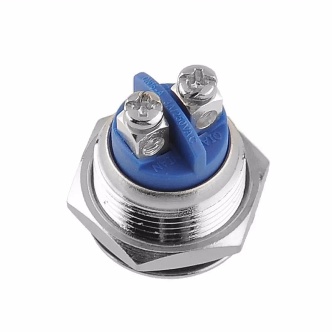 5pcs New Durable Button Switch 16mm 3A/250V Nickel Plated Brass Metal Waterproof Push Button Momentary Horn Switch Startφ16mm
