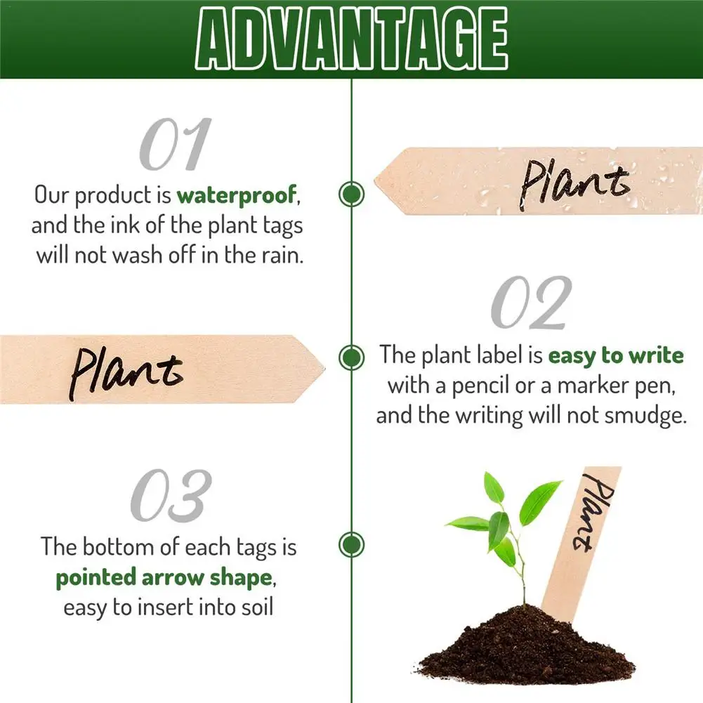 50 шт. деревянные садовые этикетки ручной работы зеленый декор деревянная палка большое растение этикетки дом садовые теги для поля или контейнеров