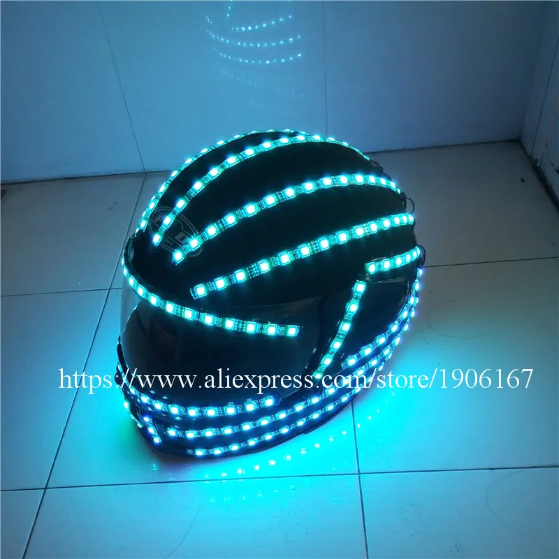 Colorful LED Luminous Robot Helmet RGB Led Growing Flashing  Halloween Christmas Headwear For Party Dancing Bar DJ09