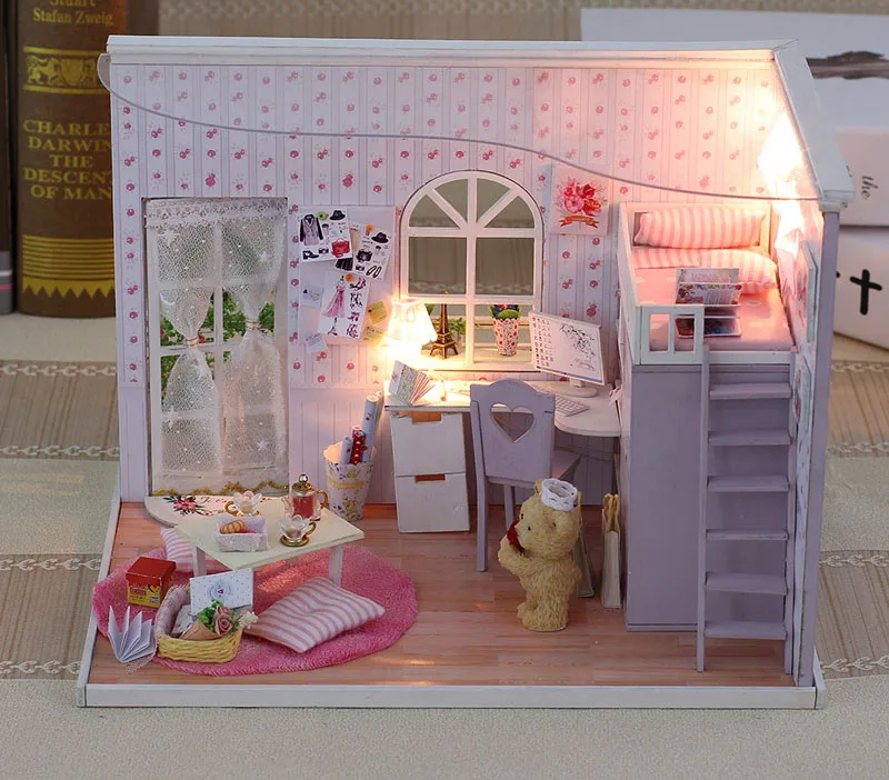 New Arrival Assembling DIY Wood Dollhouse Kit Miniature With Furniture Doll House Room The Best Time Birthday Gift For Girls