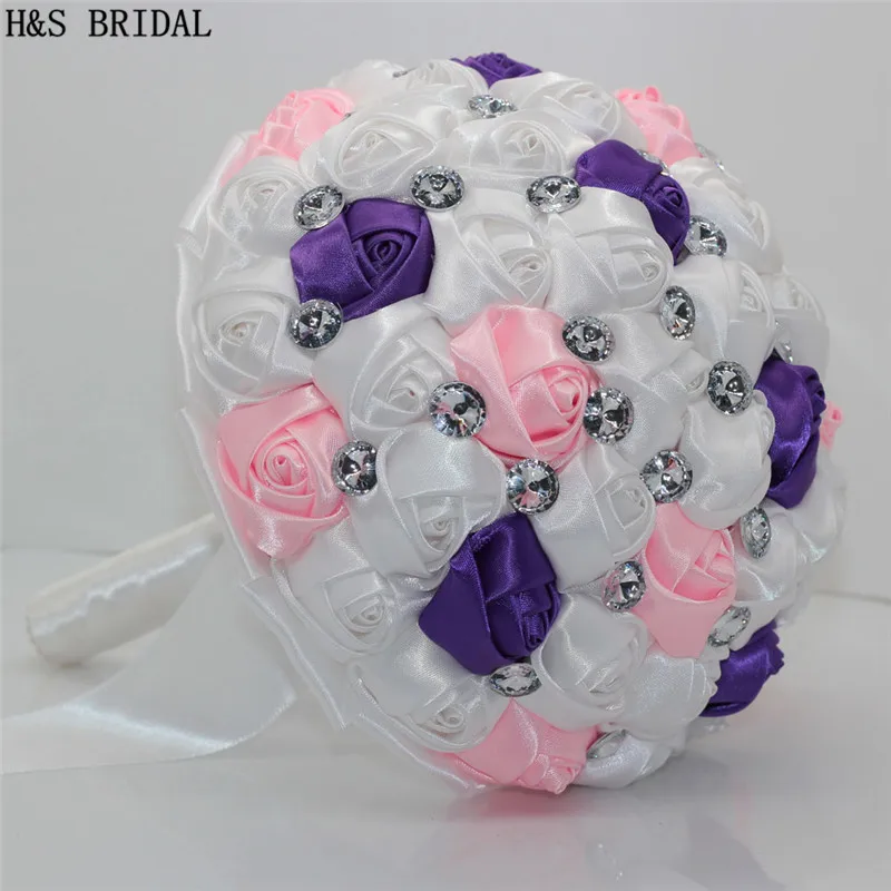H & S свадебные белые и фиолетовые розовые цветы Свадебные букеты Искусственные Свадебные букеты розы buque de noiva 2019