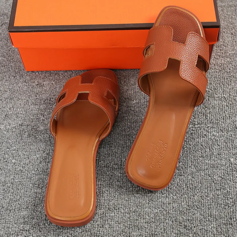 

Women Summer cut out ladies sandals ladies Luxury brand sandals good quality flat shoe Candy Color Outdoor Holiday Slides 34 -42