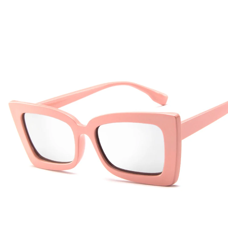 [EL Malus]Brand Designer Square Frame Sunglasses Women Female Reflective Silver Lens Pink Red Shades Sun Glasses Oculos Gafas