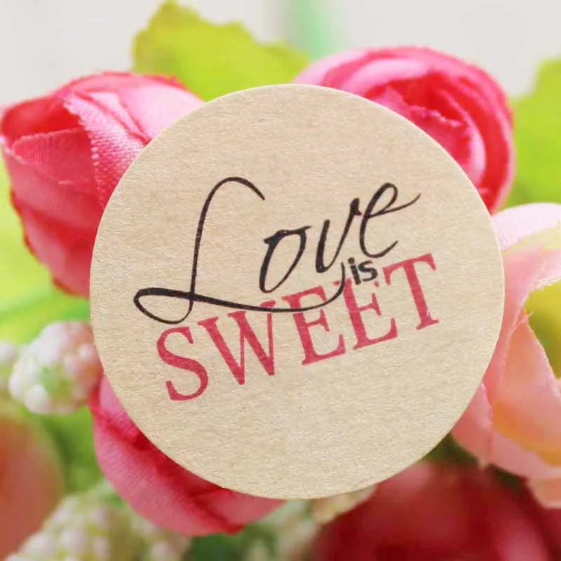 100pcs heart  self adhesive labels Vintage kraft handmade with love labels paper self seal thank you labels 3cm size 