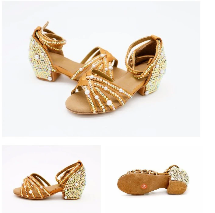Стразы; атласная обувь для латинских танцев; женская обувь для латинских танцев; 3 см; 3,8 см; 5 см; 7 см; высокий каблук - Цвет: brown 3cm