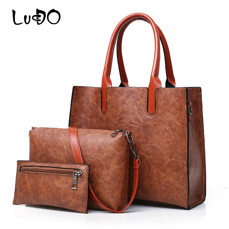 

LUCDO Women Bags Set 3 Pcs Composite Bag Female PU Leather Shoulder Bags Handbag Lady Messenger Bag Purse Sac A Main Tote Bolsa