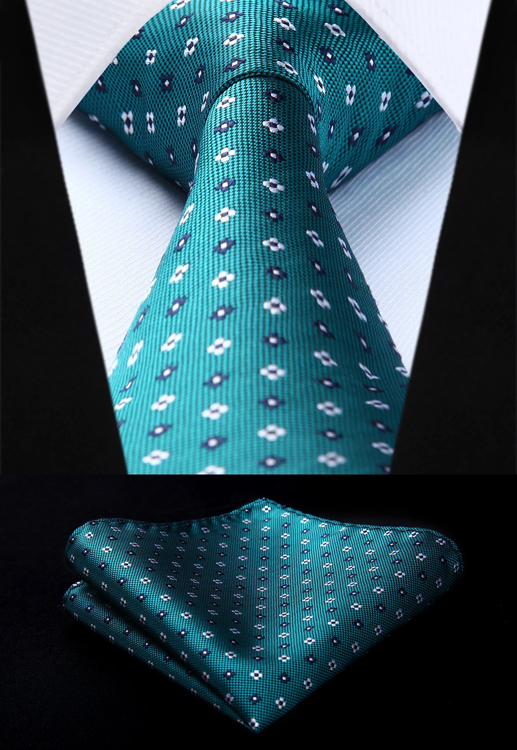 

Woven Classic Tie Necktie Aqua Polka Dot 3.4" Silk Tie Party Wedding Handkerchief Set New#TF609Q8S