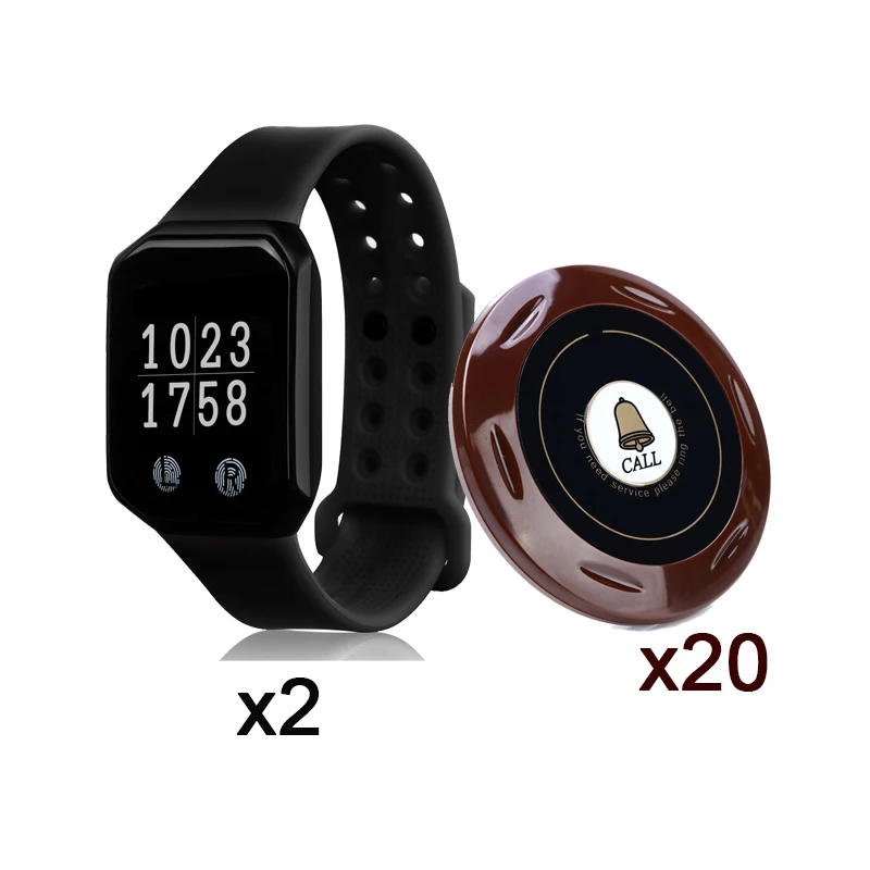

Restaurant Calling Button Cafe 2pc Watch Pager 20pc Call Bell Wireless Guest Table Service for Restaurant Waiter Push Button
