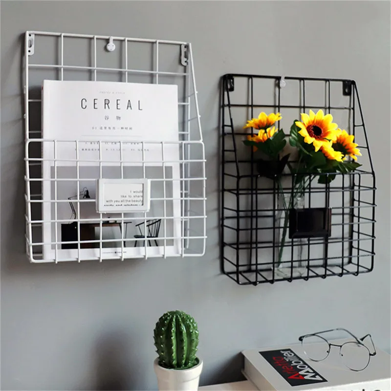 

Metal Hanging Basket Magazine Storage Newspaper Organizer Post Rack Shelf Home Decor Office Sundries Collection Vintage Style