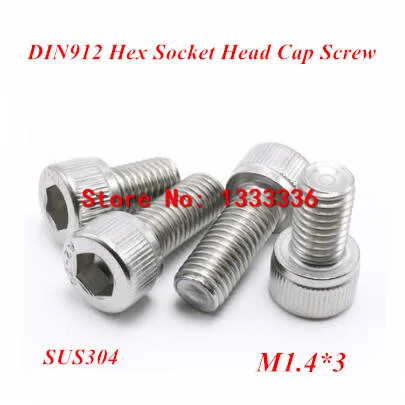 

500pcs M1.4*3 Hex socket head cap screw, DIN912 304 stainless steel Hexagon Allen cylinder bolt, cup screws