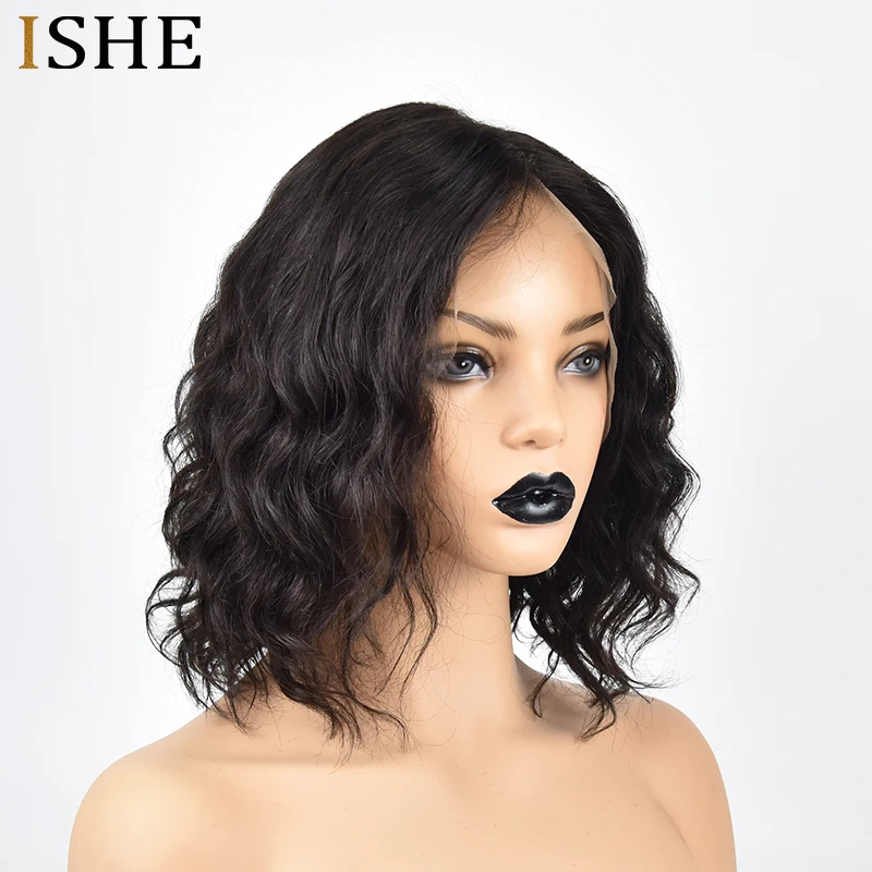 13x6 Front Lace Human Hair Short Bob Wavy Wigs Pre Plucked Black Remy Brazilian Baby Hair Glueless Lace Frontal Wig For Women