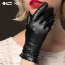 BOOUNI перчатки из натуральной кожи модные черные женские перчатки из овчины зимние Бархатные кожаные перчатки для вождения Лидер продаж NW777