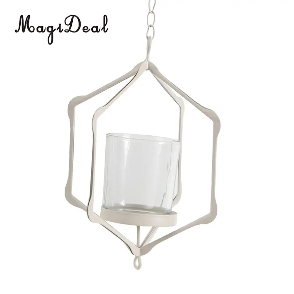 MagiDeal Wire Hanging Chain Hollow Vintage Geometric Tealight Candle Holder Mood Light Candleholder Candlestick Lantern Case