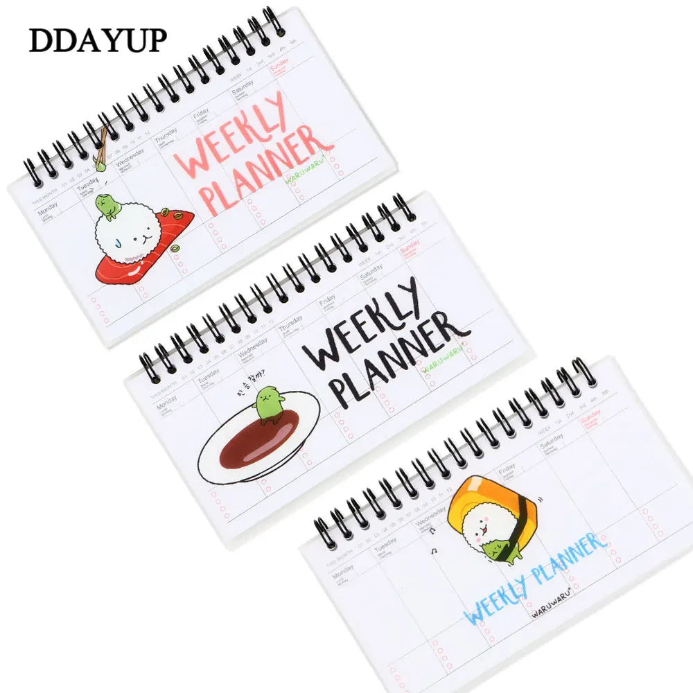 

Cute Cartoon Transparent Plastic PP Coil Notebook Week Plan Schedule Stationery office School Supplies