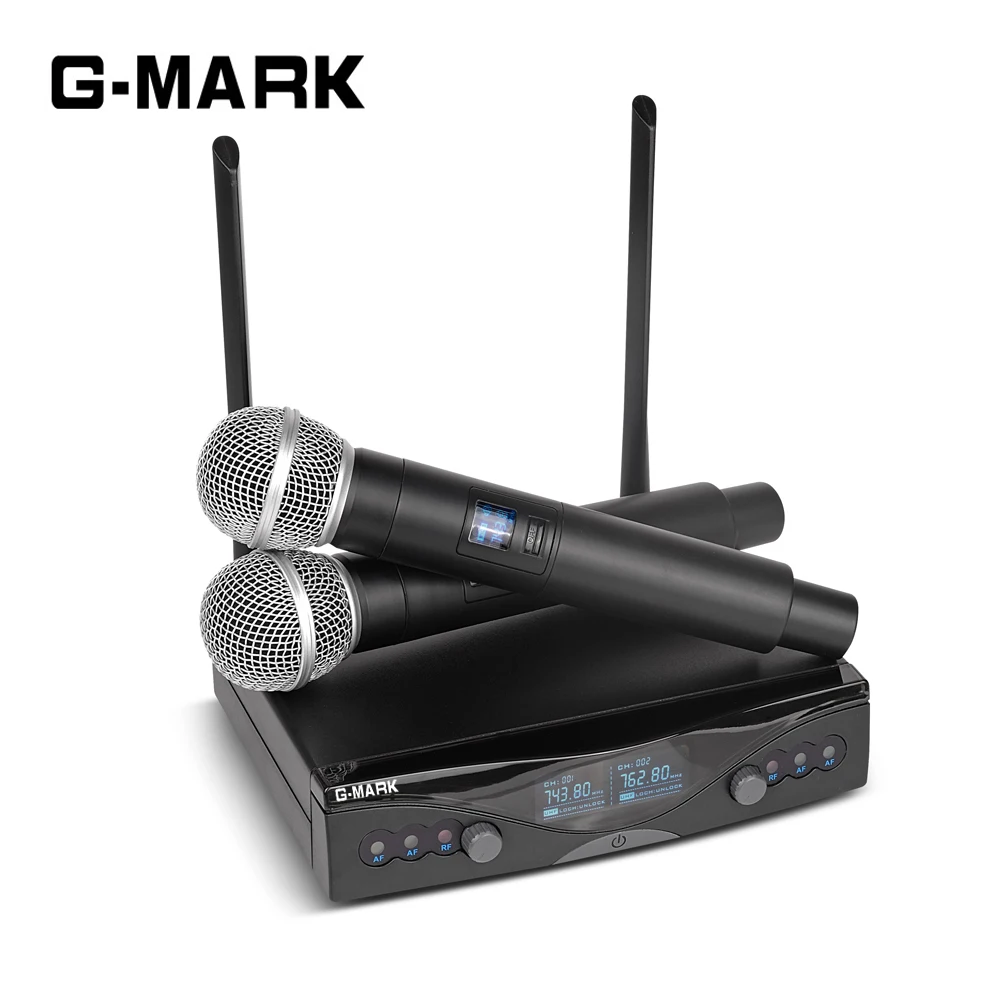 

G-MARK UHF Wireless Microphone System Long Range Dual Channel 2 Handheld Mic Transmitter Professional Karaoke Top Quality