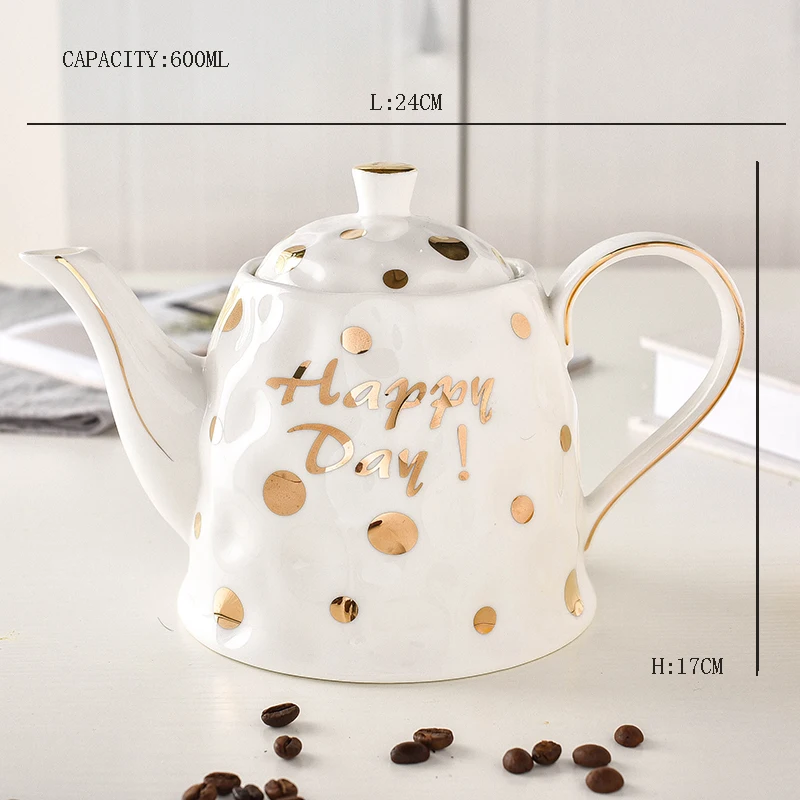 Краткое творческое золото точка белый керамический фарфор для завтрака овсянка кружка кофе чашка блюдце чай горшок сахар банки молоко чайник набор подарки - Цвет: B