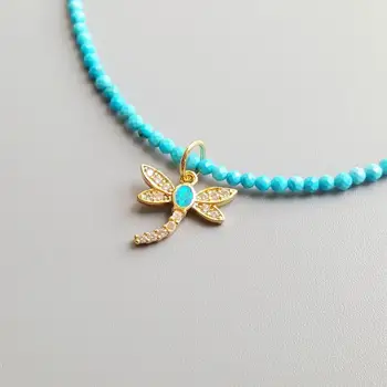 

Lii Ji Turquoises Lab-created Opal Dragonfly Charm Necklace 40cm+5cm Delicate Jewelry For Children Or Women