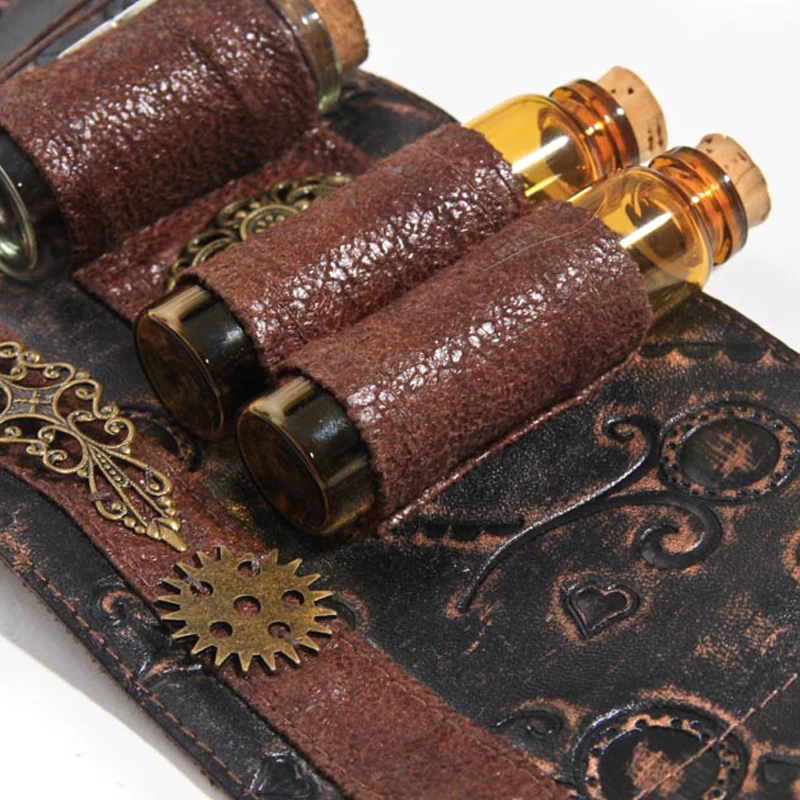 Gear Duke винтажный готический коричневый браслет из искусственной кожи с золотым зубчатым колесом и цветочной резьбой, браслет в стиле стимпанк, аксессуары для костюма
