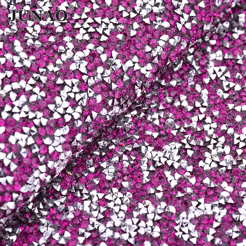 JUNAO 24x40 см 14 цветов самоклеющиеся хрустальные сетки и горячей фиксации Стразы ткань отделка смолы камни аппликация со стразами лента для рукоделия - Цвет: Silver Purple