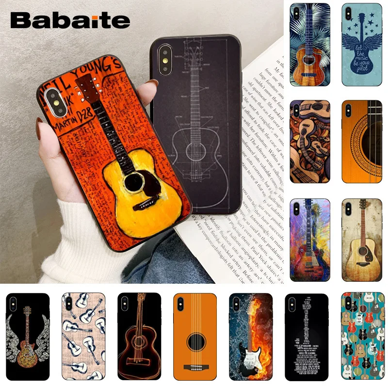 Babaita гитара Музыка черный мягкий чехол для телефона iPhone 8 7 6 6S Plus 5 5S SE XR X XS MAX Coque Shell 11 11pro 11promax