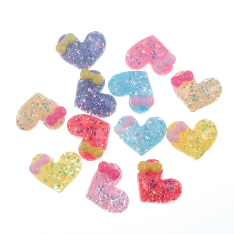 

50Pcs Clear Bling Resin Heart With Tie Decoration Crafts Flatback Cabochon Embellishments For Scrapbooking Diy Accessories