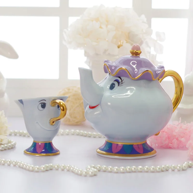 Cartoon Beauty And The Beast Tea Set Teapot Cup Mrs Potts Chip Bela E A