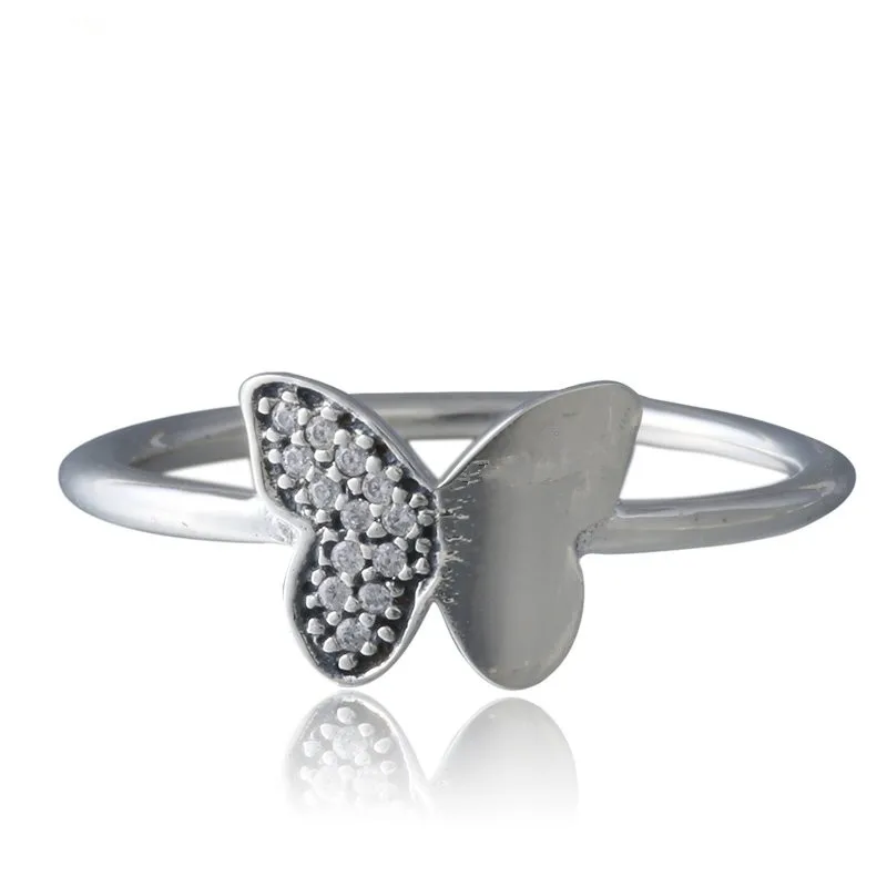 

Coolkuxuan 2018 Spring New Small Clear CZ Pave Butterfly Rings For Women Solid 925-sterling-silver Fine Jewelry Party Gift