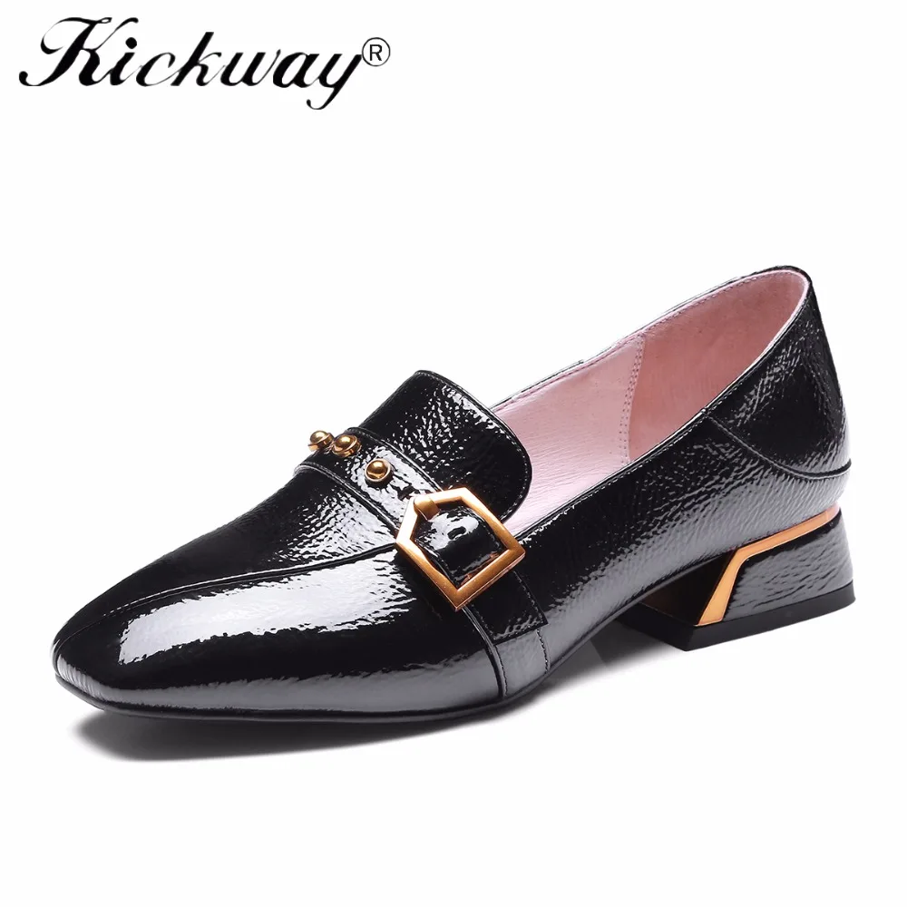 

Women Oxford Shoes Med Heel Pu Leather Square Toe Ladies Low Top Spring Shoes Women Casual Footwear 2018 New Spring Shoes Size42