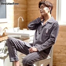 Пижамный комплект с героями мультфильмов, Мужская одежда, хлопковая одежда для сна с длинными рукавами, Повседневная Домашняя одежда, мужские пижамы плюс