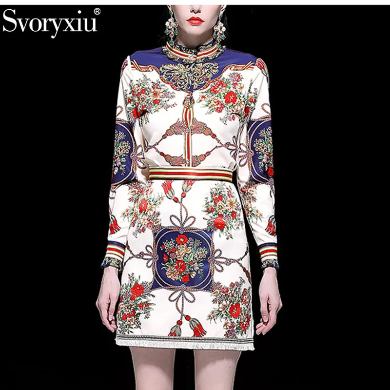 

Svoryxiu 2019 New Spring Summer Runway Flower Print Skirt Suit Women's Fashion Female Office Lady Elegant Two Piece Set