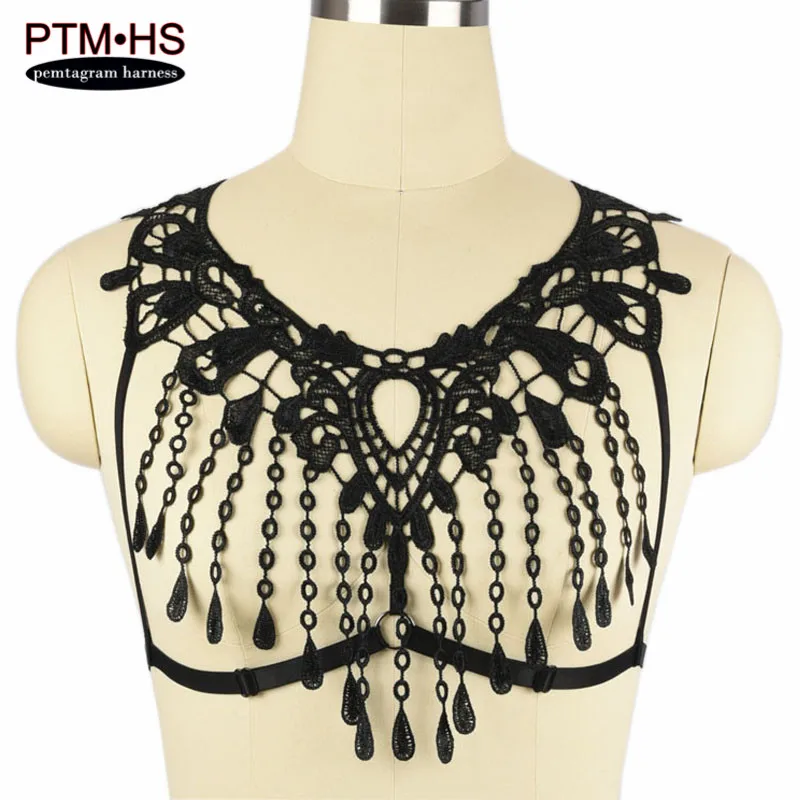 

Hot Womens Sexy Lace Sheer Harness Caged bra Elastic Bondage Lingerie Strappy Tops Bikini See through Body Harness Goth Bra