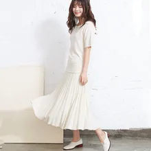 OLOME Новинка г. Весенняя юбка для женщин белый сплошной Средний стиль вязание плиссированные юбки тонкий свободный дышать свободно А