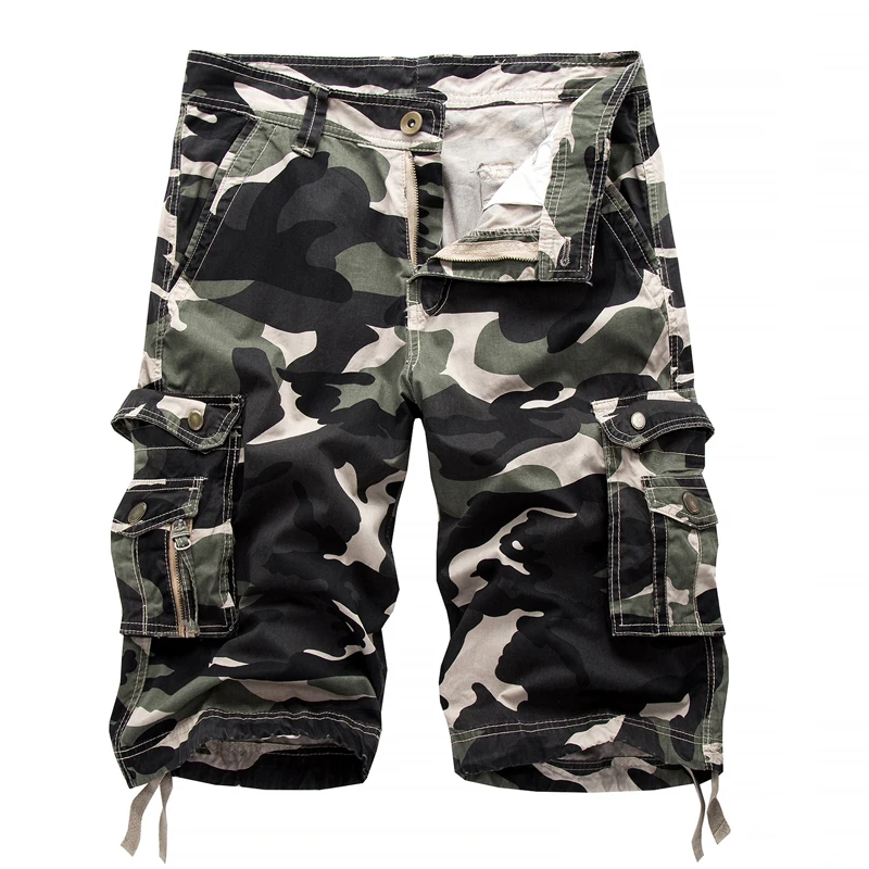 Men s 100 Cotton camouflage Cargo Shorts New fashion Male Multi pocket Casual Army Green Tooling
