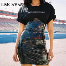 LMCAVASUN сексуальная юбка из искусственной кожи с высокой талией Женская Черная облегающая латексная юбка из ПВХ Осенняя Повседневная Уличная Короткие юбки-карандаш