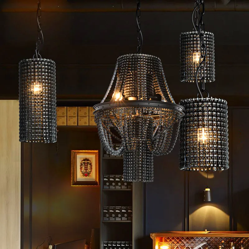 Industrial Retro Heavy Metal Bicycle Chain Chandelier Creative