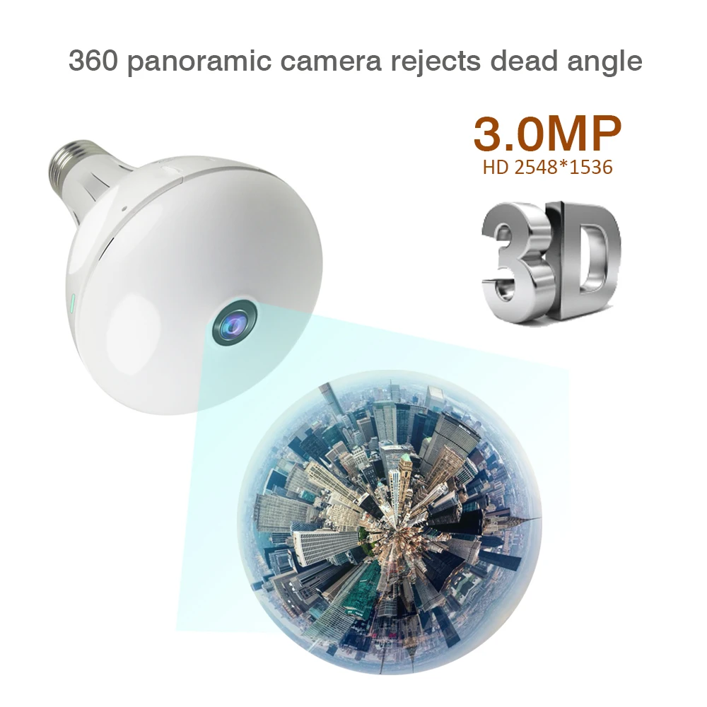 3MP Беспроводная панорамная IP 3D VR камера Wi Fi лампа рыбий глаз 180/360 градусов CCTV