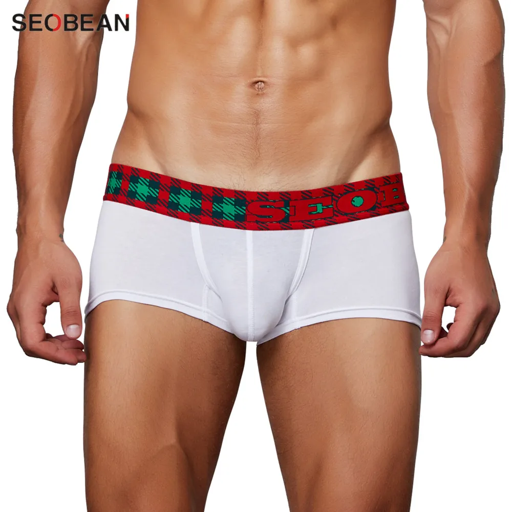 SEOBEAN Christmas Style Men's Cotton Underwear Boxers Sexy Low-waist Underwear Men Boxer Shorts Fashion Trend U Convex Design