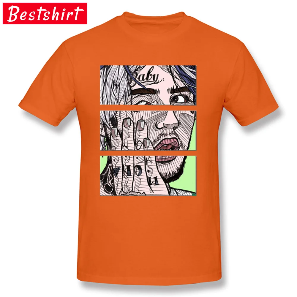 Unique Lil Peep Art T-Shirt On Sale Father Day Short Sleeve Round Collar Tees Pure Cotton Mens Printed Tops Tees Lil Peep Art orange