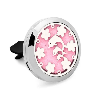 

5PCS 30MM Silver Dolphin Car Aroma Perfume Locket Pendant 316L Stainless Steel Essential Oil Car Perfume Lockets With Pad