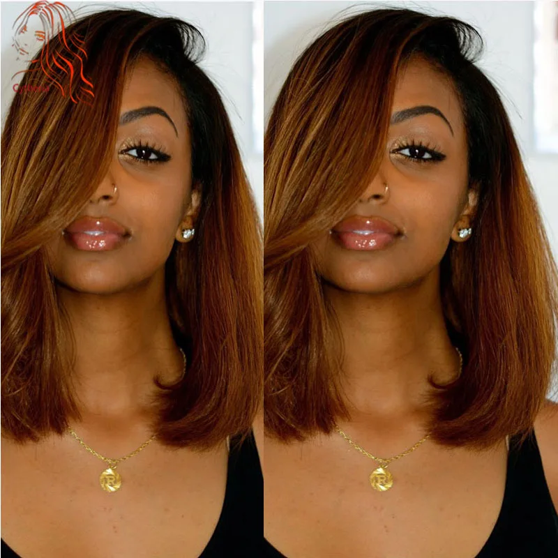 Virgin Hair Full Lace Brazilian Ombre Bob Wig Two Tone 1b/30 Human Hair Bob Wig Glueless Lace Front Brazilian Silky Straight Wig