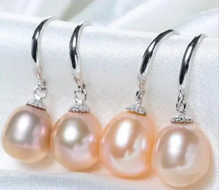 

Trendy 8-10mm genuine Purple, pink white black freshwater pearl silver earrings