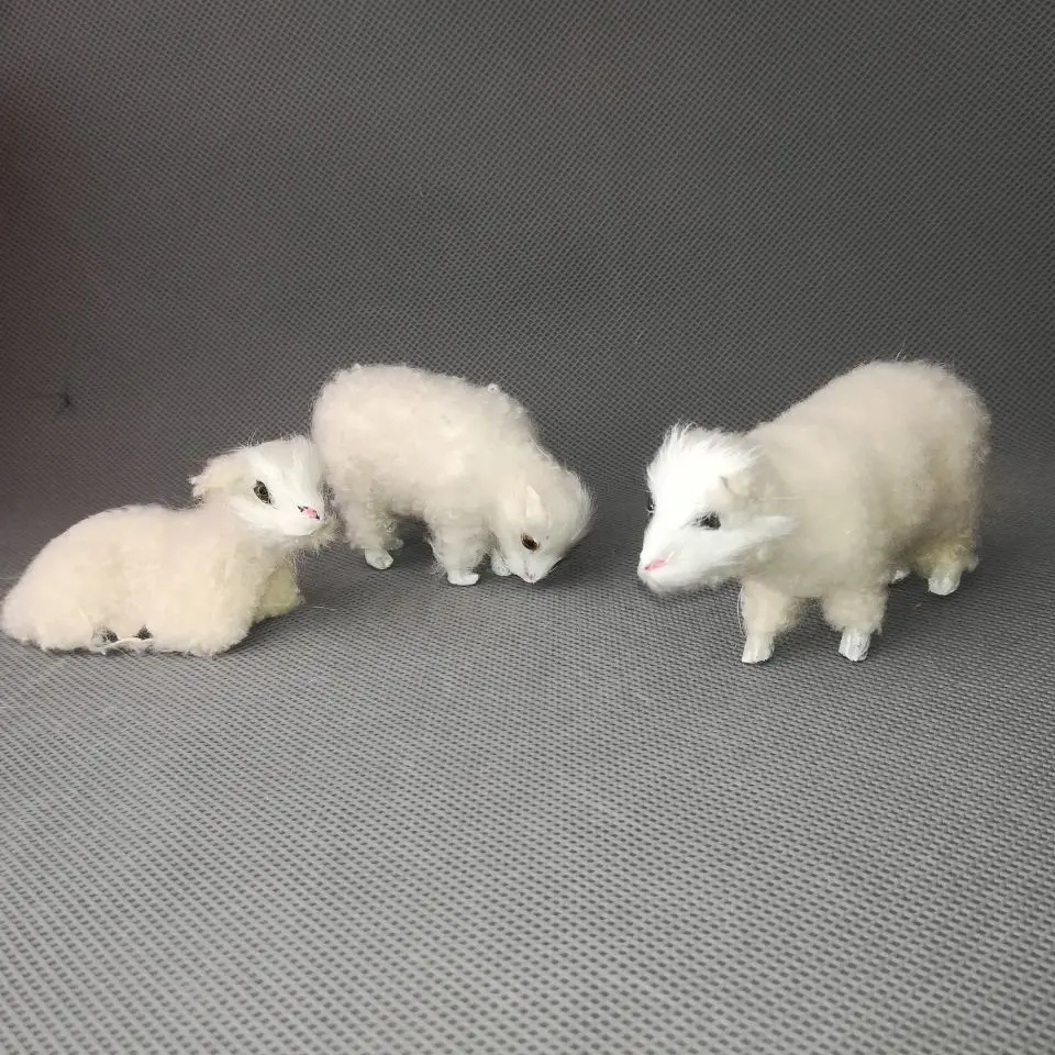 

real life toy lovely mini sheep about 8-10CM hard model,polyethylene&fur sheep ,one lot / 3 pieces toy decoration gift h0050