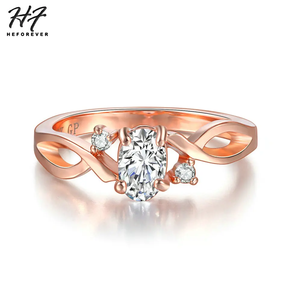 

Wedding Rings For Women Simple Wave Shape Four Claw Oval Cubic Zirconia Rose Gold Color Party Gift Fashion Jewelry R785