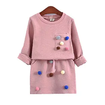 

3 4 5 6 7 8 Year Girls Skirts Suits Spring Autumn Children Clothing Set Colorful Hairball Shirts Kids Clothes for Toddler Girl