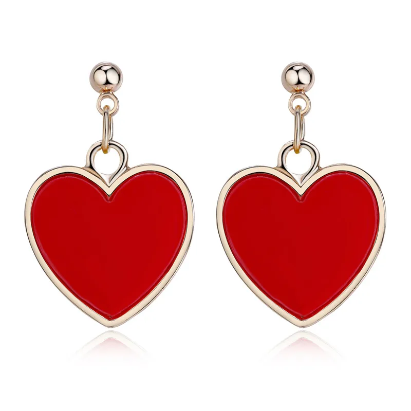1Pair Charm Enamel Red Heart Earring For Women Korean Earstud Fashion