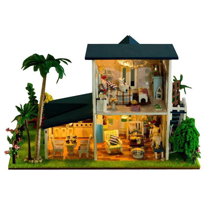 Домашний декор DIY Кукольный дом деревянный кукольный дом 3D миниатюрная модель комплект кукольный домик мебель для комнаты светодиодный светильник 13015