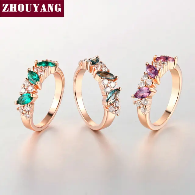 ZHOUYANG Top Quality Crystal Ring Rose Gold Color Austrian Crystals Full Sizes W ZHOUYANG Top Quality Crystal Ring Rose Gold Color Austrian Crystals Full Sizes W