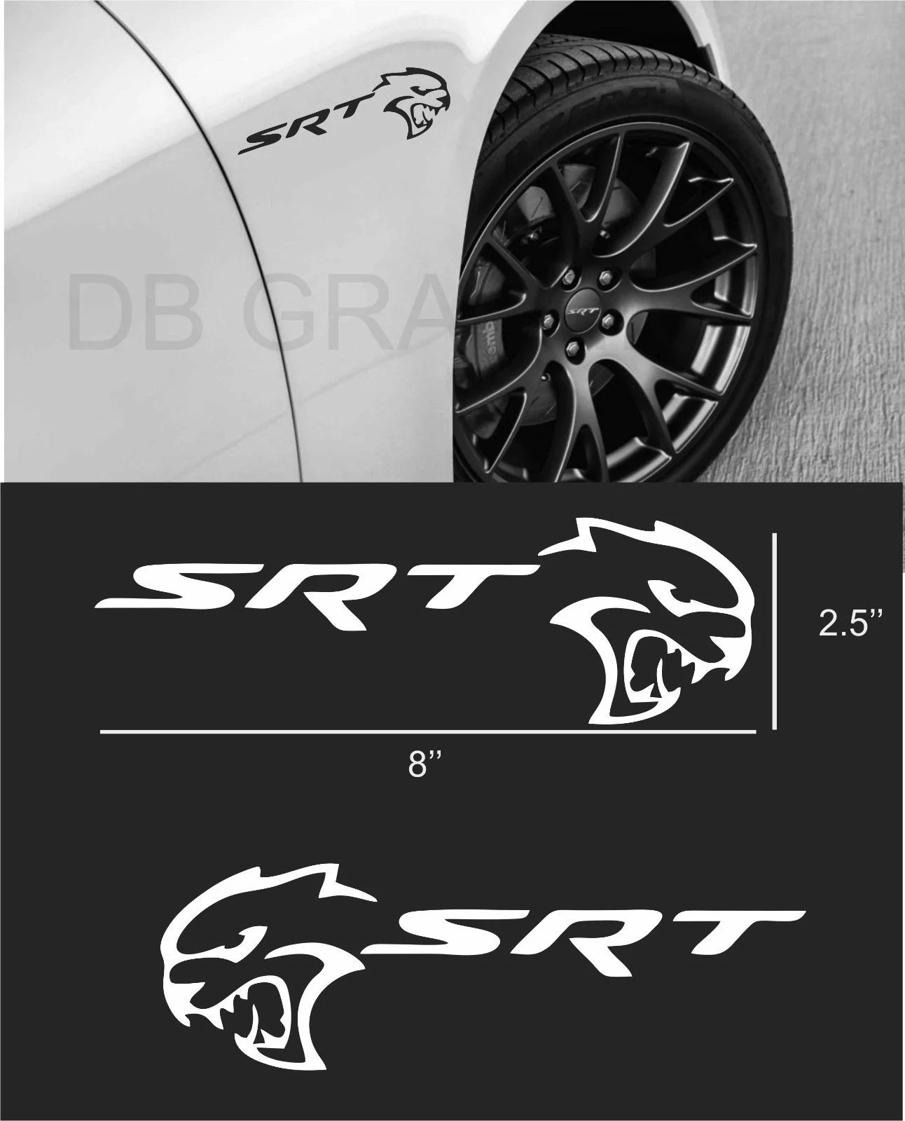 Two 8/" fender SRT Helcat Style Decal sticker logo Charger Challenger windshield